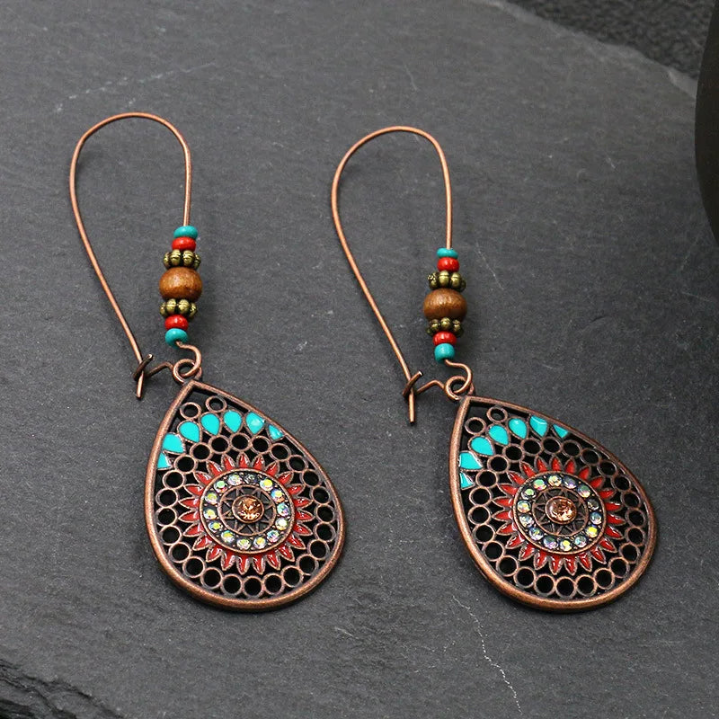 Terify®️Ethnic Vintage Bohemia Big Ear Hook Drop Earrings Geometric Leaf Wing Flower Hollow Round Boho