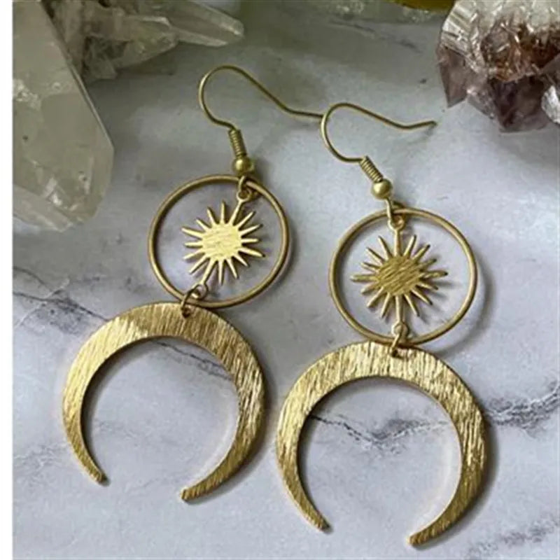 Terify®️Moon phase earrings Crescent moon Space Sun and moon Genuine🌙
