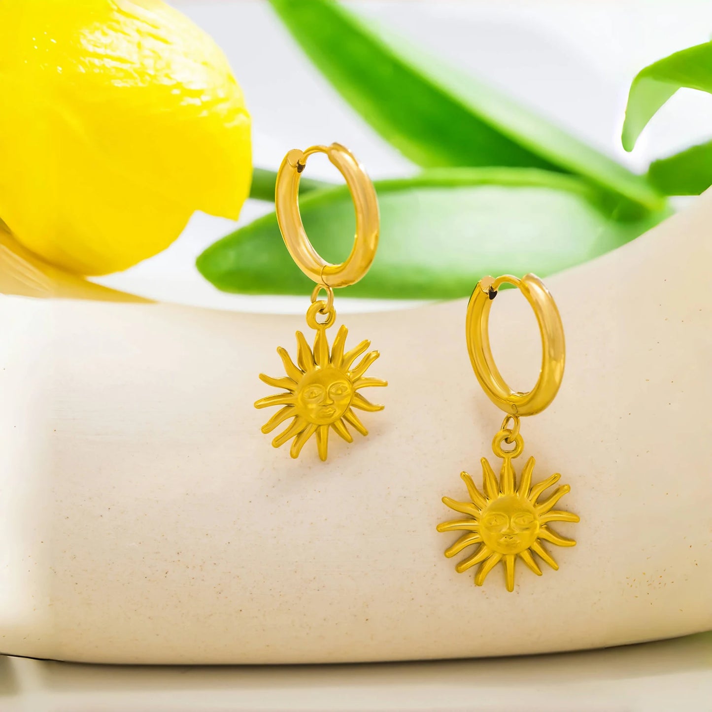 Terify®️Simple Stainless Steel 18K Gold Plated Sun Charm Pendant Earring 👧
