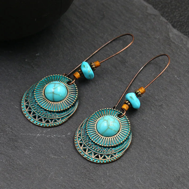 Terify®️Ethnic Vintage Bohemia Big Ear Hook Drop Earrings Geometric Leaf Wing Flower Hollow Round Boho