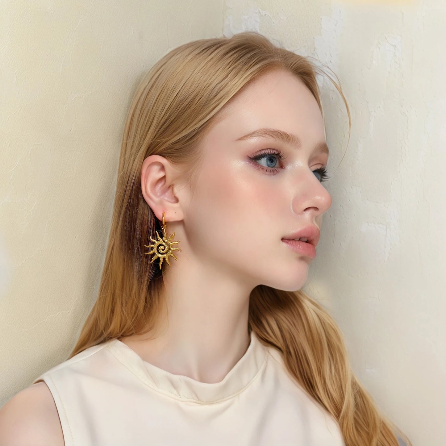 Terify®️ Vintage Sun Geometric Drop Earrings for Women Golden Stainless Steel