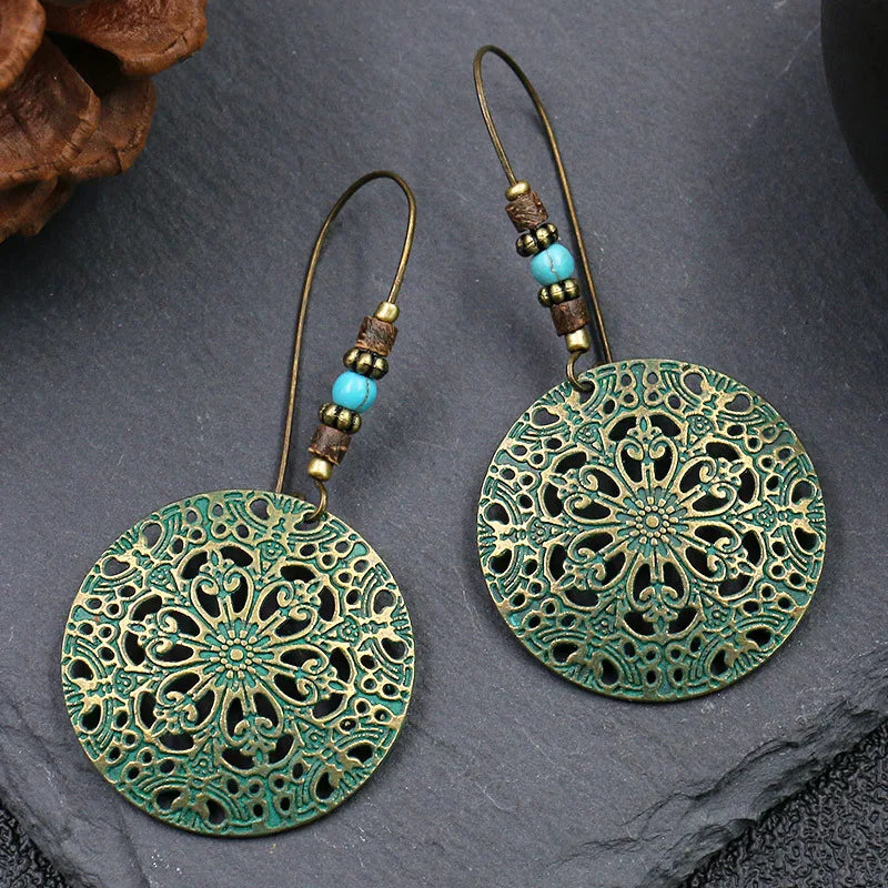 Terify®️Ethnic Vintage Bohemia Big Ear Hook Drop Earrings Geometric Leaf Wing Flower Hollow Round Boho