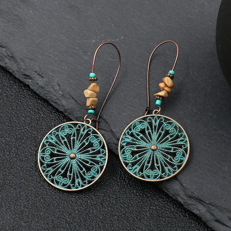 Terify®️Ethnic Vintage Bohemia Big Ear Hook Drop Earrings Geometric Leaf Wing Flower Hollow Round Boho
