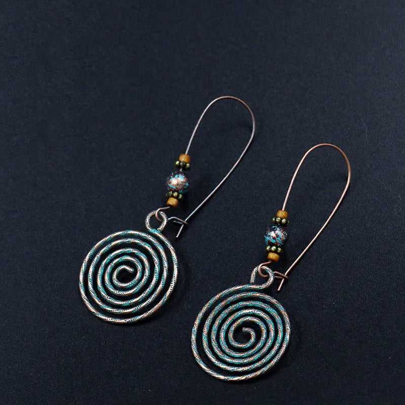Terify®️Ethnic Vintage Bohemia Big Ear Hook Drop Earrings Geometric Leaf Wing Flower Hollow Round Boho