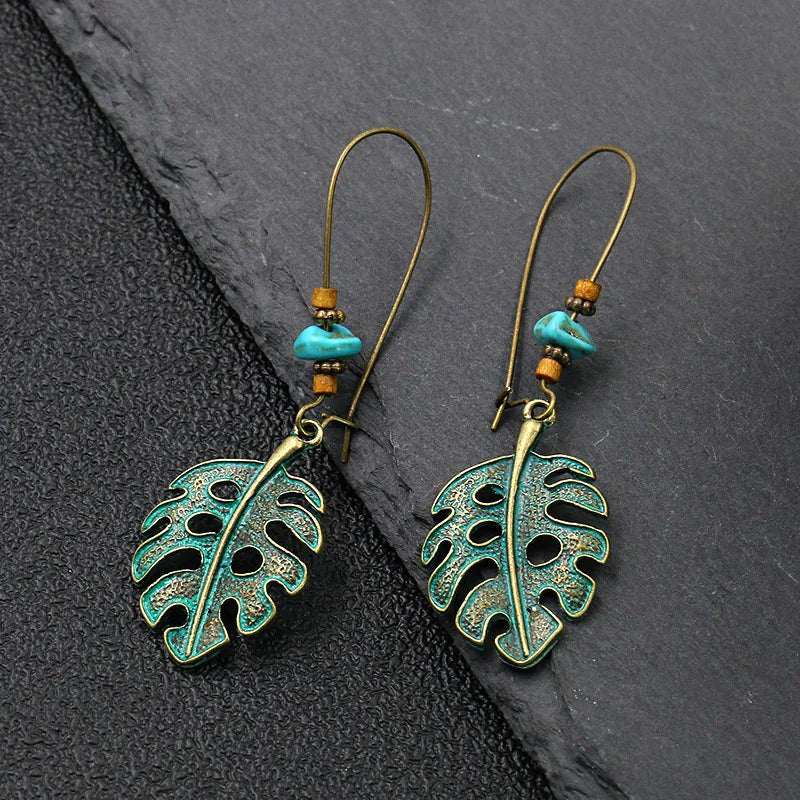 Terify®️Ethnic Vintage Bohemia Big Ear Hook Drop Earrings Geometric Leaf Wing Flower Hollow Round Boho