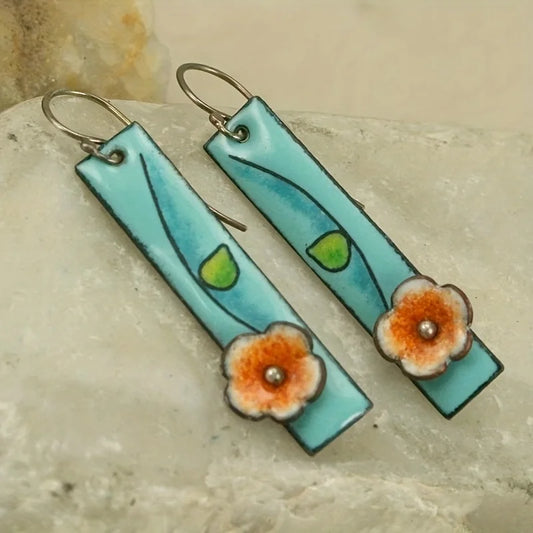Terify®️ Sky Blue Boho Handcrafted Floral Enamel Earrings🌸