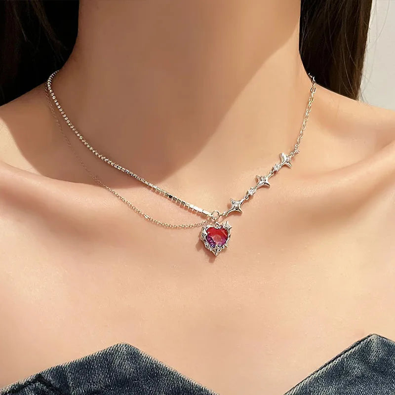 Terify®️ Kpop Heart Necklace French Lucky Bean Love Clavicle Chain 💎