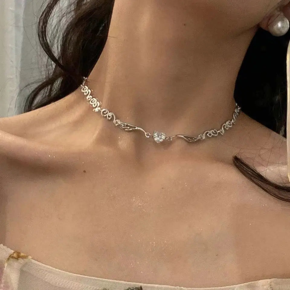 Terify®️ Kpop Heart Necklace French Lucky Bean Love Clavicle Chain 💎