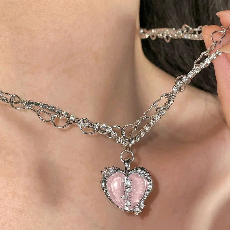Terify®️ Kpop Heart Necklace French Lucky Bean Love Clavicle Chain 💎