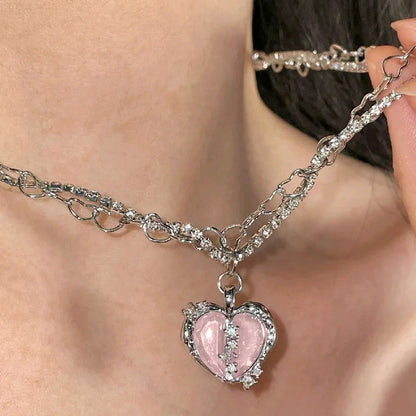 Terify®️ Kpop Heart Necklace French Lucky Bean Love Clavicle Chain 💎