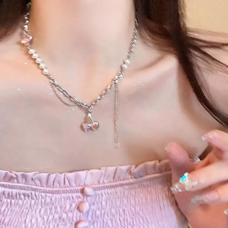 Terify®️ Kpop Heart Necklace French Lucky Bean Love Clavicle Chain 💎