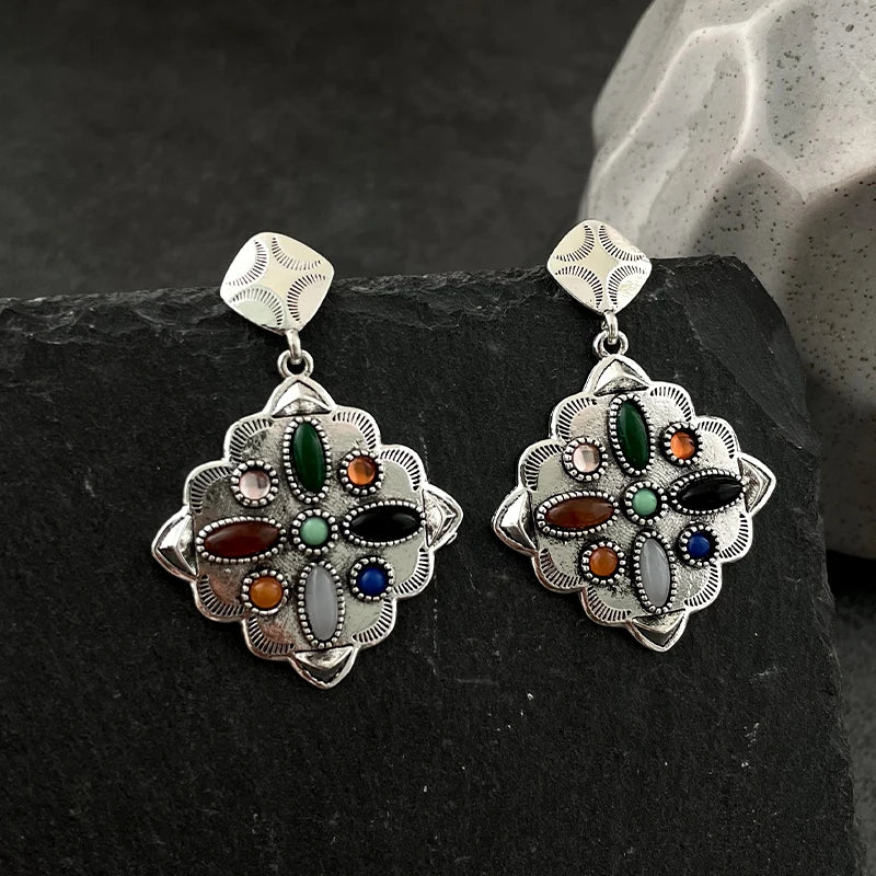 Terify®️ Rainbow Crystal Dangle Earrings Cute Trendy Geometric Drop Earrings Boho Jewelry