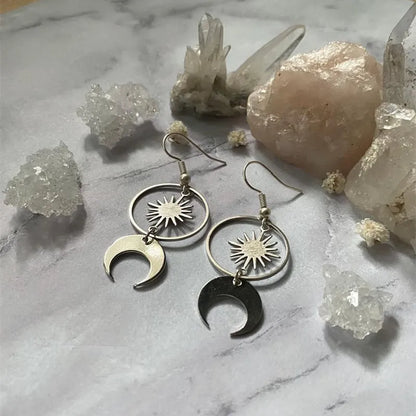 Terify®️Moon phase earrings Crescent moon Space Sun and moon Genuine🌙