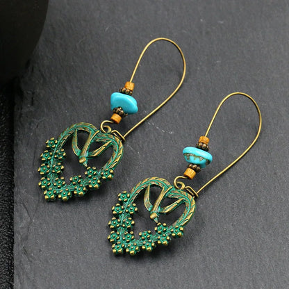 Terify®️Ethnic Vintage Bohemia Big Ear Hook Drop Earrings Geometric Leaf Wing Flower Hollow Round Boho