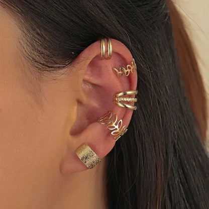 Terify®️5pcs;Silver Color Leaves Clip Earrings for Women Men Creative Simple C Ear Cuff 🎀