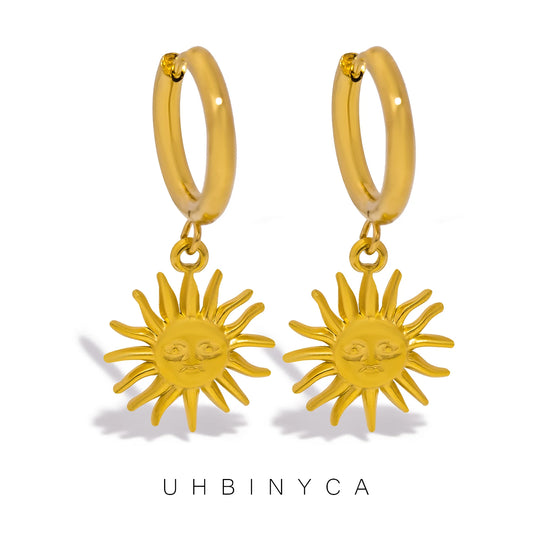 Terify®️Simple Stainless Steel 18K Gold Plated Sun Charm Pendant Earring 👧