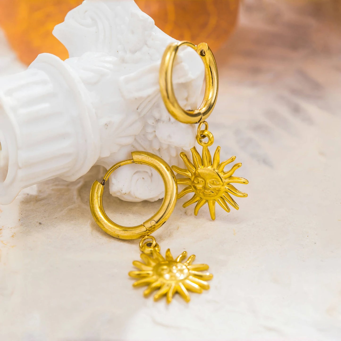 Terify®️Simple Stainless Steel 18K Gold Plated Sun Charm Pendant Earring 👧