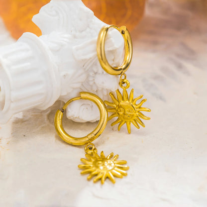 Terify®️Simple Stainless Steel 18K Gold Plated Sun Charm Pendant Earring 👧