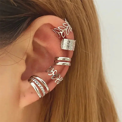 Terify®️5pcs;Silver Color Leaves Clip Earrings for Women Men Creative Simple C Ear Cuff 🎀