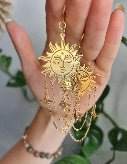 Terify®️2 Pcs Exquisite High Quality Vintage Sun Bohemian Fashion Copper Gold Color Earrings 🌞️