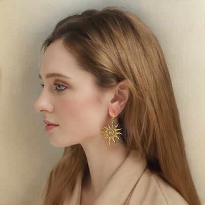 Terify®️ Vintage Sun Geometric Drop Earrings for Women Golden Stainless Steel