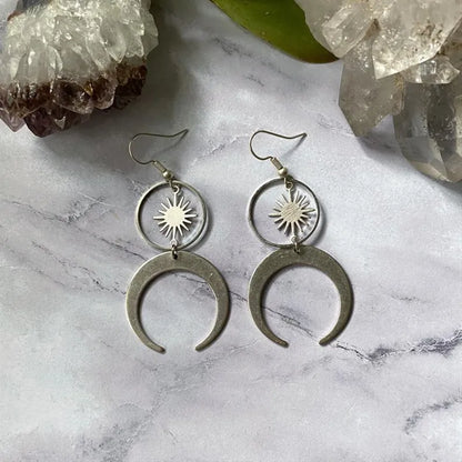 Terify®️Moon phase earrings Crescent moon Space Sun and moon Genuine🌙