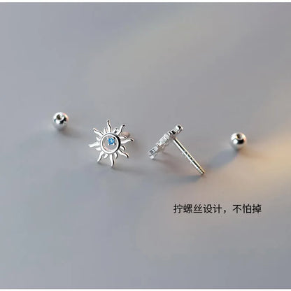 Terify®️925 Sterling Silver Blue Zircon Sun Small Stud Earrings  Piercing Elegant