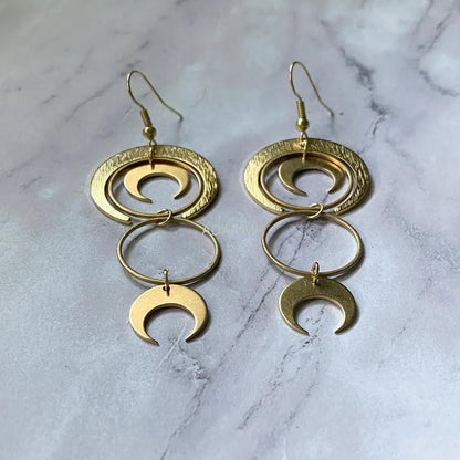 Terify®️Moon phase earrings Crescent moon Space Sun and moon Genuine🌙