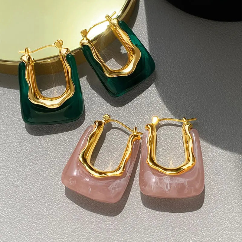 Terify®️Green Pink Transparent Resin Earrings For Women Girls 🩷