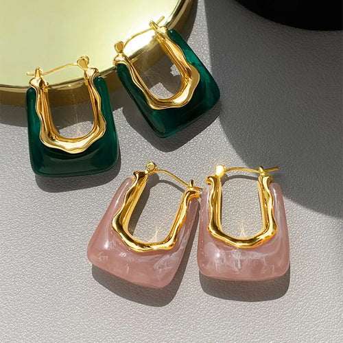 Terify®️Green Pink Transparent Resin Earrings For Women Girls 🩷