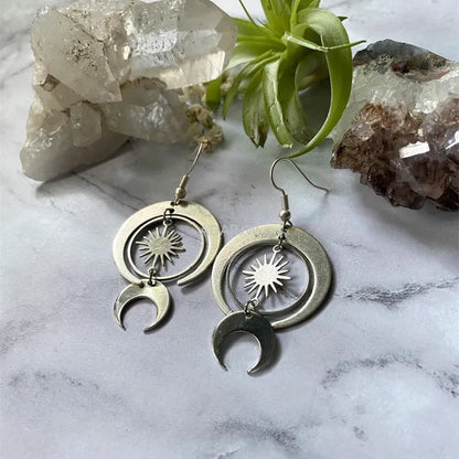 Terify®️Moon phase earrings Crescent moon Space Sun and moon Genuine🌙