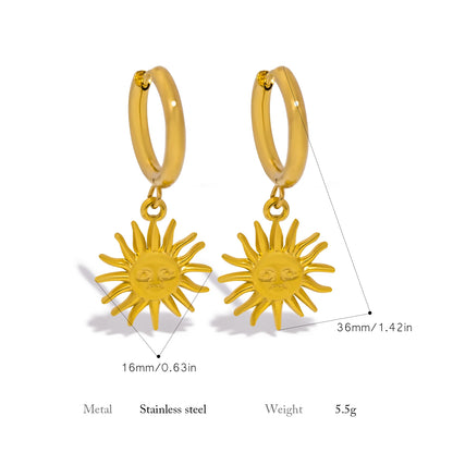 Terify®️Simple Stainless Steel 18K Gold Plated Sun Charm Pendant Earring 👧