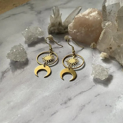 Terify®️Moon phase earrings Crescent moon Space Sun and moon Genuine🌙
