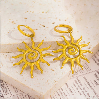 Terify®️ Vintage Sun Geometric Drop Earrings for Women Golden Stainless Steel