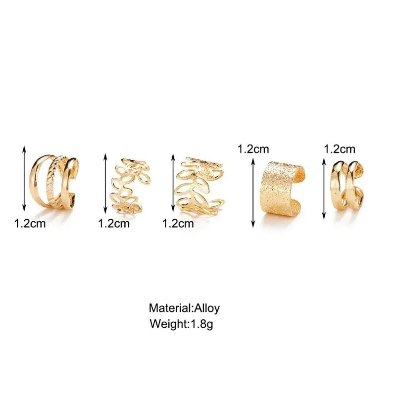 Terify®️5pcs;Silver Color Leaves Clip Earrings for Women Men Creative Simple C Ear Cuff 🎀