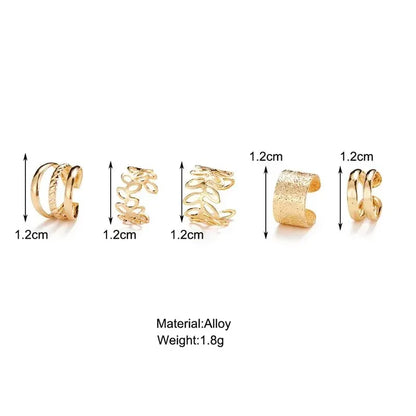 Terify®️5pcs;Silver Color Leaves Clip Earrings for Women Men Creative Simple C Ear Cuff 🎀