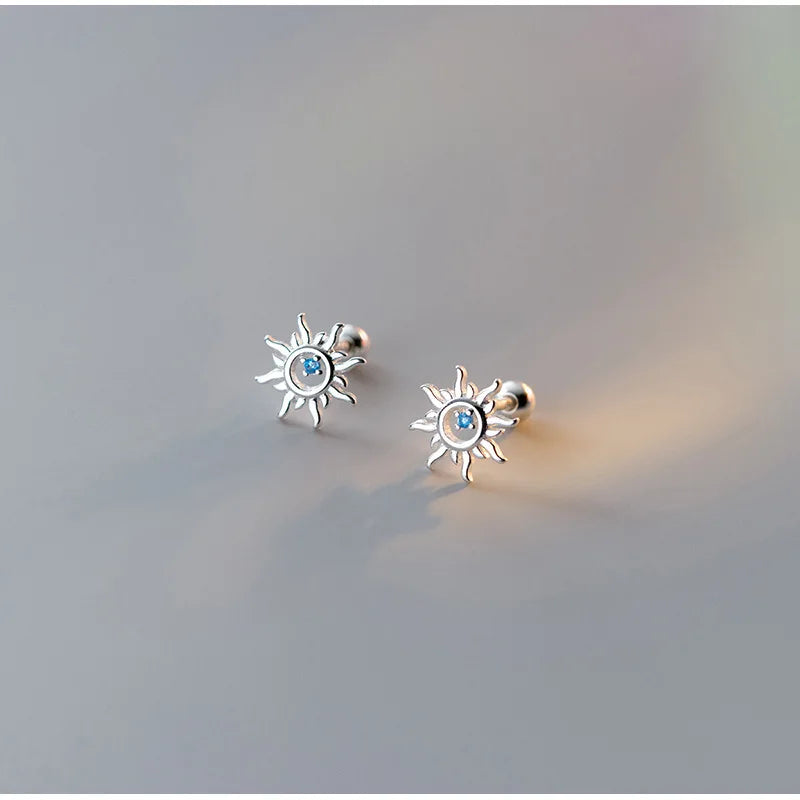 Terify®️925 Sterling Silver Blue Zircon Sun Small Stud Earrings  Piercing Elegant