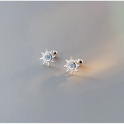 Terify®️925 Sterling Silver Blue Zircon Sun Small Stud Earrings  Piercing Elegant