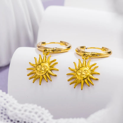 Terify®️Simple Stainless Steel 18K Gold Plated Sun Charm Pendant Earring 👧
