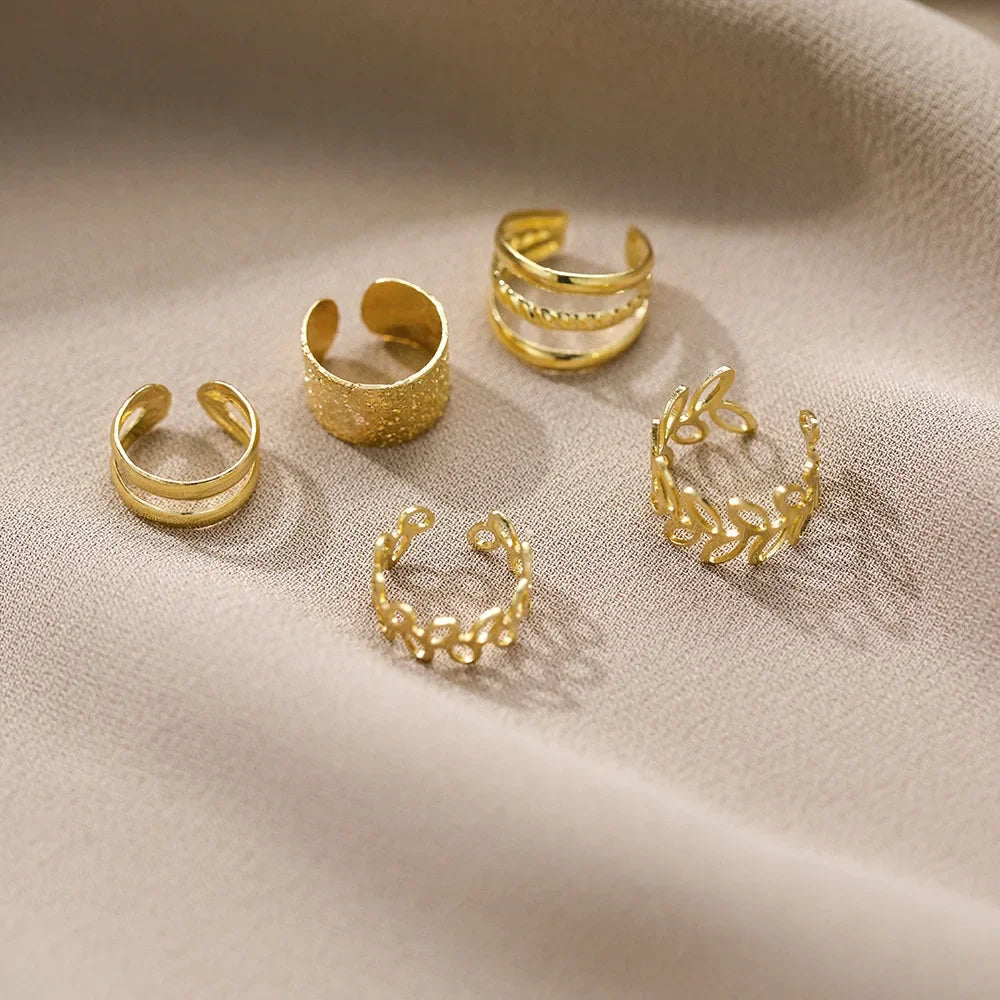Terify®️5pcs;Silver Color Leaves Clip Earrings for Women Men Creative Simple C Ear Cuff 🎀