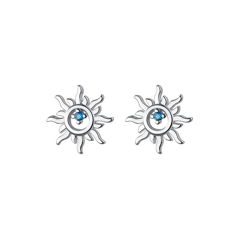 Terify®️925 Sterling Silver Blue Zircon Sun Small Stud Earrings  Piercing Elegant