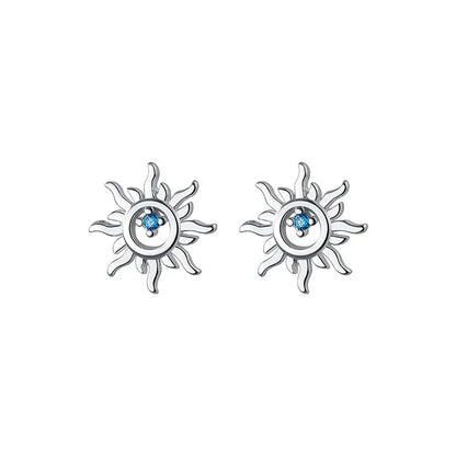 Terify®️925 Sterling Silver Blue Zircon Sun Small Stud Earrings  Piercing Elegant