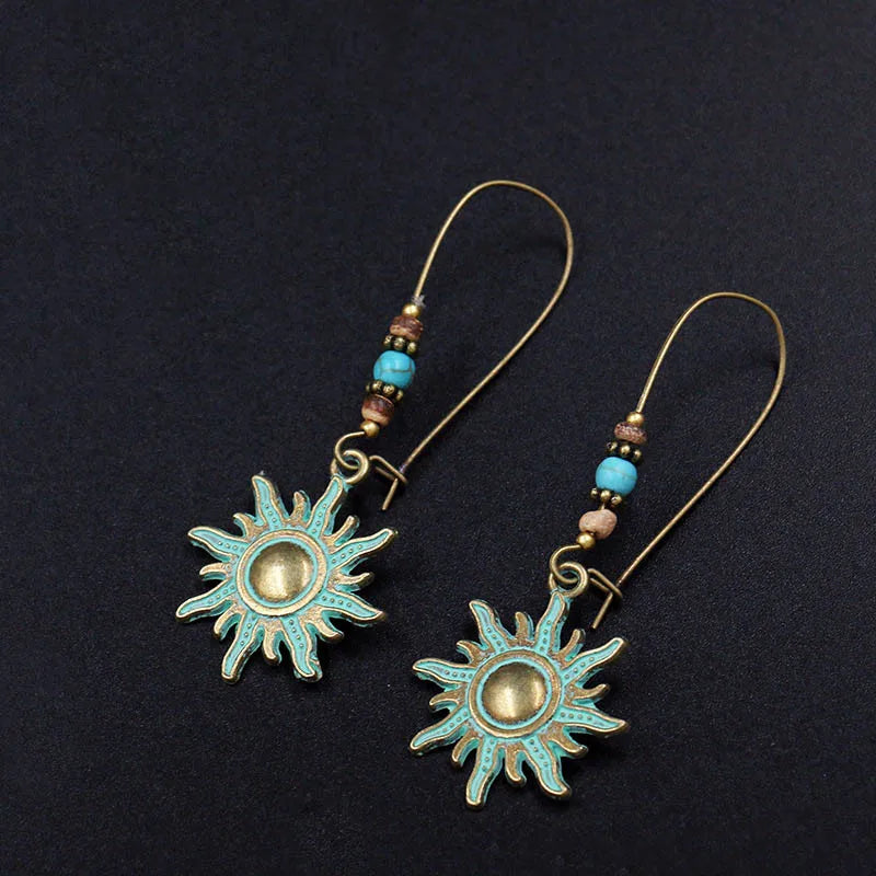 Terify®️Ethnic Vintage Bohemia Big Ear Hook Drop Earrings Geometric Leaf Wing Flower Hollow Round Boho