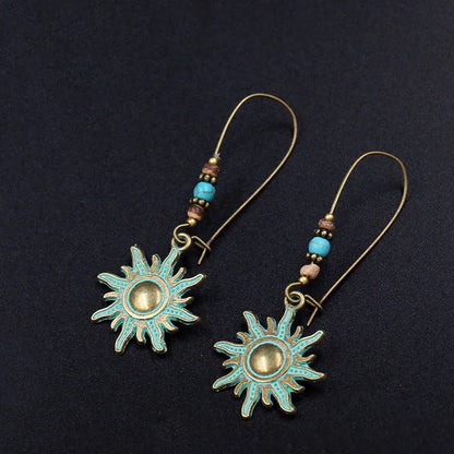 Terify®️Ethnic Vintage Bohemia Big Ear Hook Drop Earrings Geometric Leaf Wing Flower Hollow Round Boho