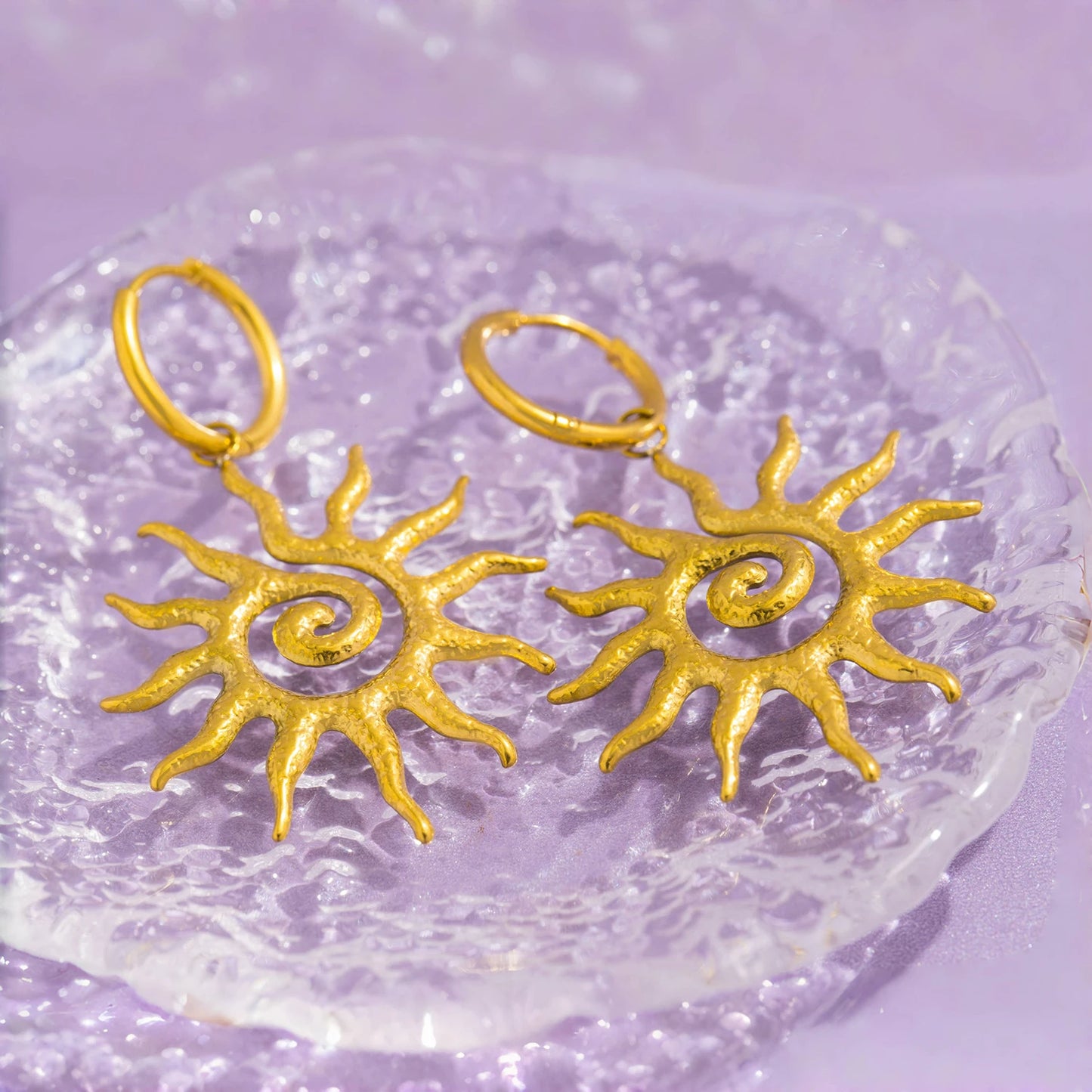 Terify®️ Vintage Sun Geometric Drop Earrings for Women Golden Stainless Steel