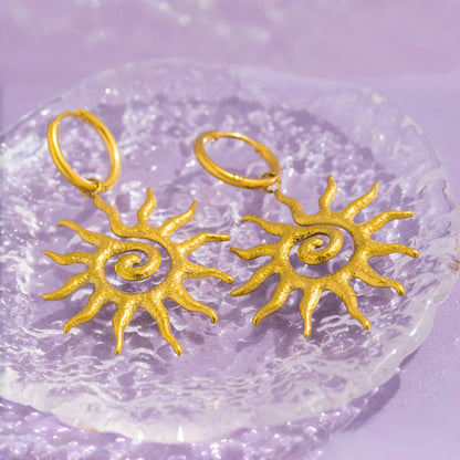 Terify®️ Vintage Sun Geometric Drop Earrings for Women Golden Stainless Steel