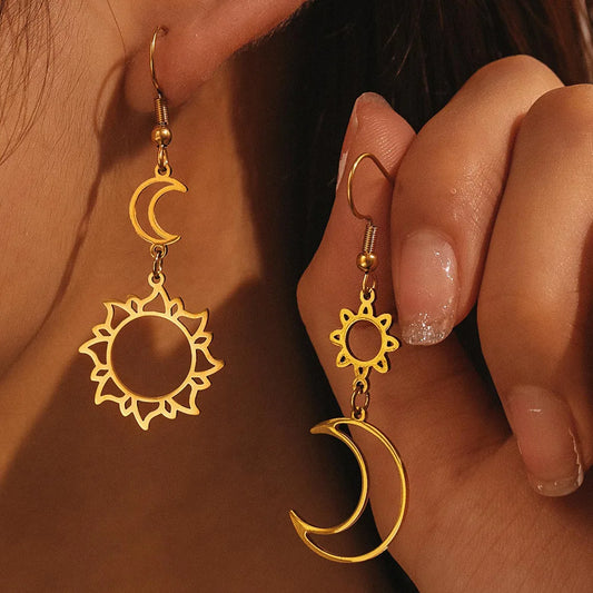 Terify®️2025 New In Bohemian Stainless Steel Long Dangle  Sun & Moon Earrings💖