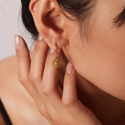Terify®️Simple Stainless Steel 18K Gold Plated Sun Charm Pendant Earring 👧