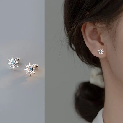 Terify®️925 Sterling Silver Blue Zircon Sun Small Stud Earrings  Piercing Elegant