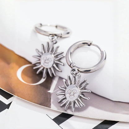 Terify®️Simple Stainless Steel 18K Gold Plated Sun Charm Pendant Earring 👧